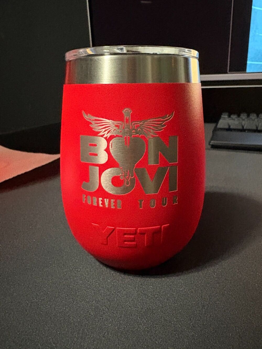YETI 10 oz Red Insulated Wine Tumbler w/ Slide Lock Lid - Bon Jovi Forever Tour